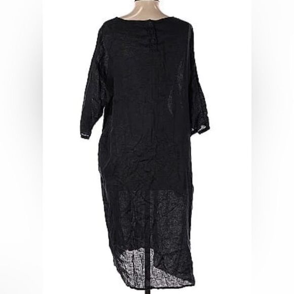 CP Shades 100% Linen Black Laganlook Oversized Pocket Long Sleeve Cooling Dress - Picture 3 of 8